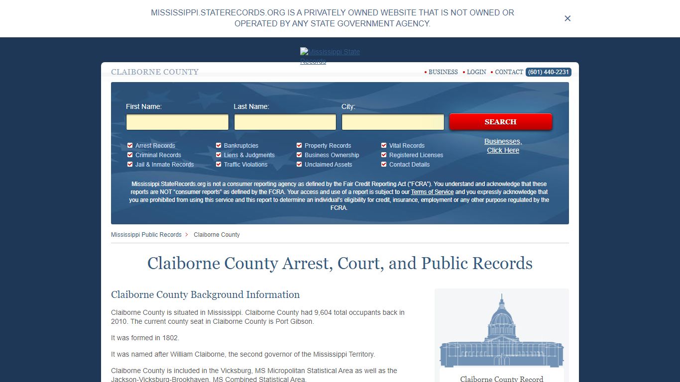 Claiborne County Arrest, Court, and Public Records